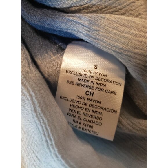 Patrons Of Peace Womens S Top Semi Sheer Lace Blue Ombre Long Bell Sleeve Rayon - Picture 6 of 6